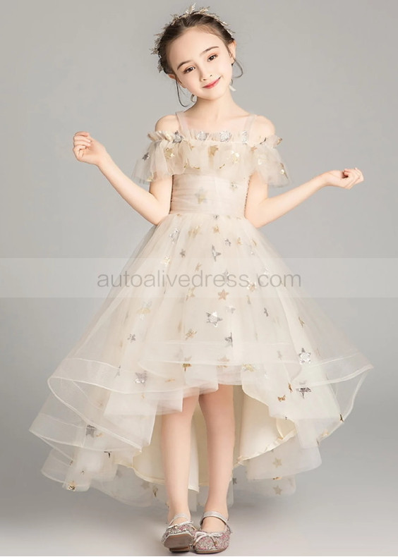 Cold Shoulder Star Tulle High Low Flower Girl Dress Cold Shoulder Star Tulle High Low Flower Girl Dress